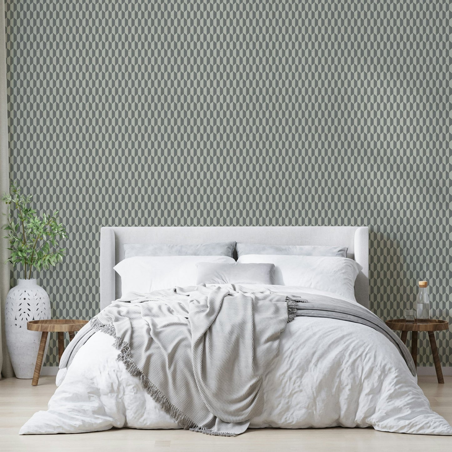 Contemporary 3D hex wallpaper in neutral grey

