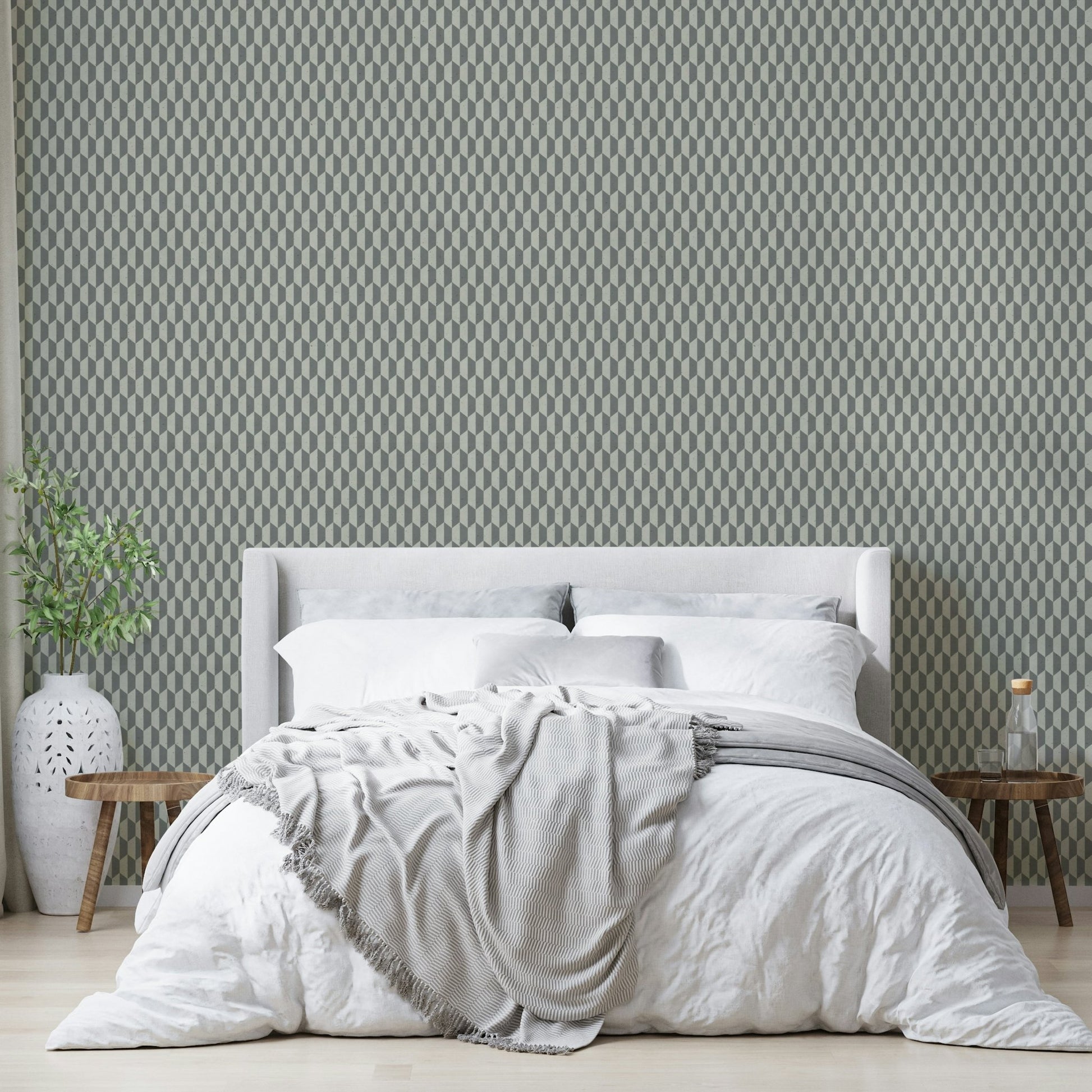 Contemporary 3D hex wallpaper in neutral grey


