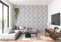 Home office using Grey Leaves Canopy on White Botanical Wallpaper