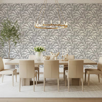 Dining room styled in Grey Leaves Canopy on White Botanical Wallpaper