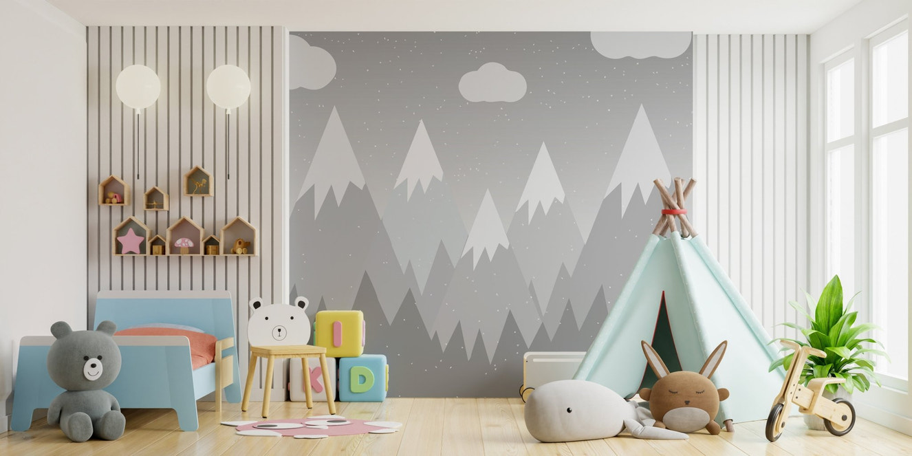Grey mountain kids wall mural
