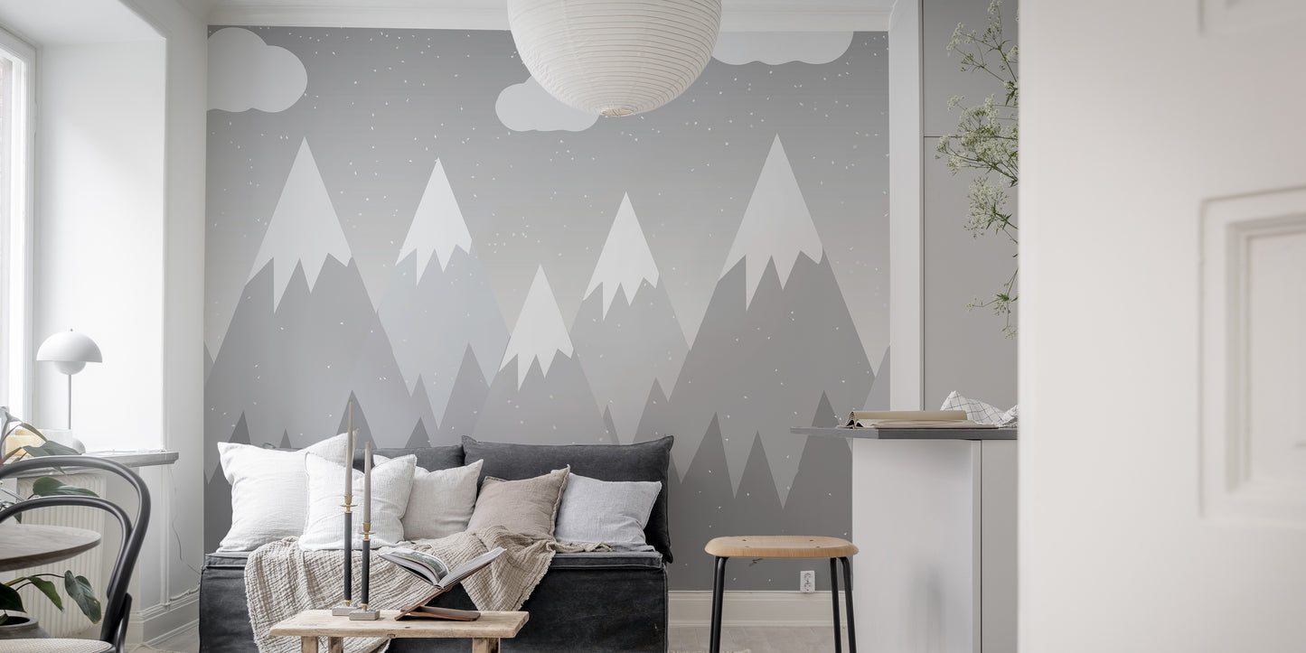 Grey mountain nursery wallpaper
