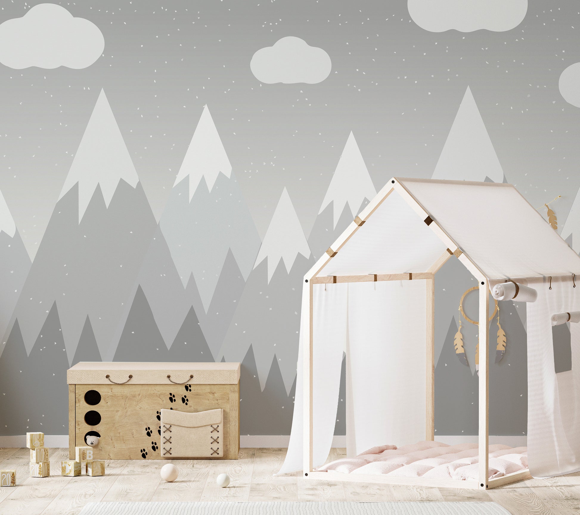 Grey mountain wall mural design
