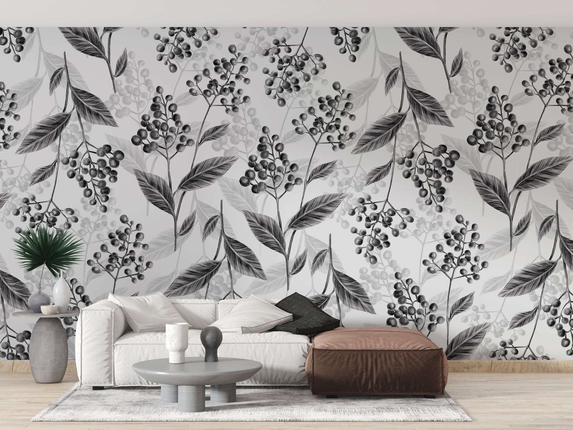 Grey Olives Leaves Mural Wallpaper Mural - Giffywalls