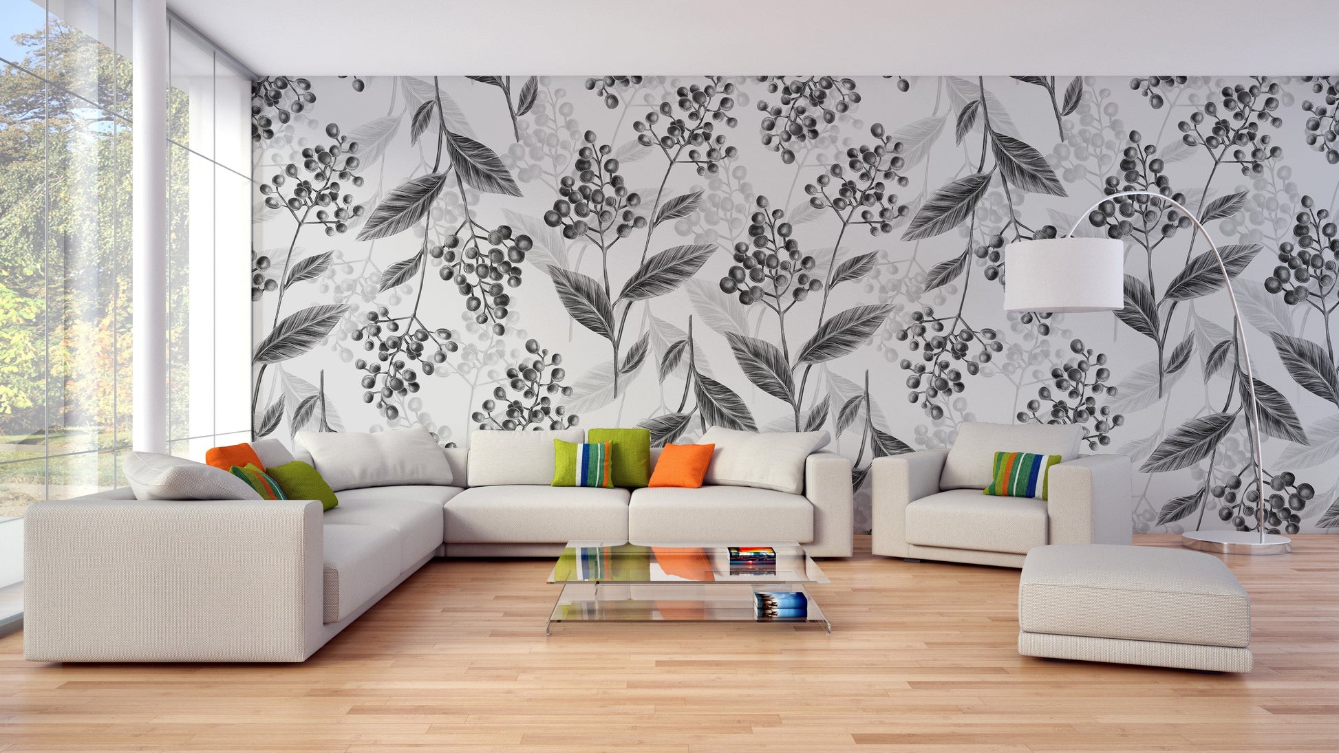 Elegant grey olives leaves mural for walls