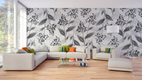 Elegant grey olives leaves mural for walls