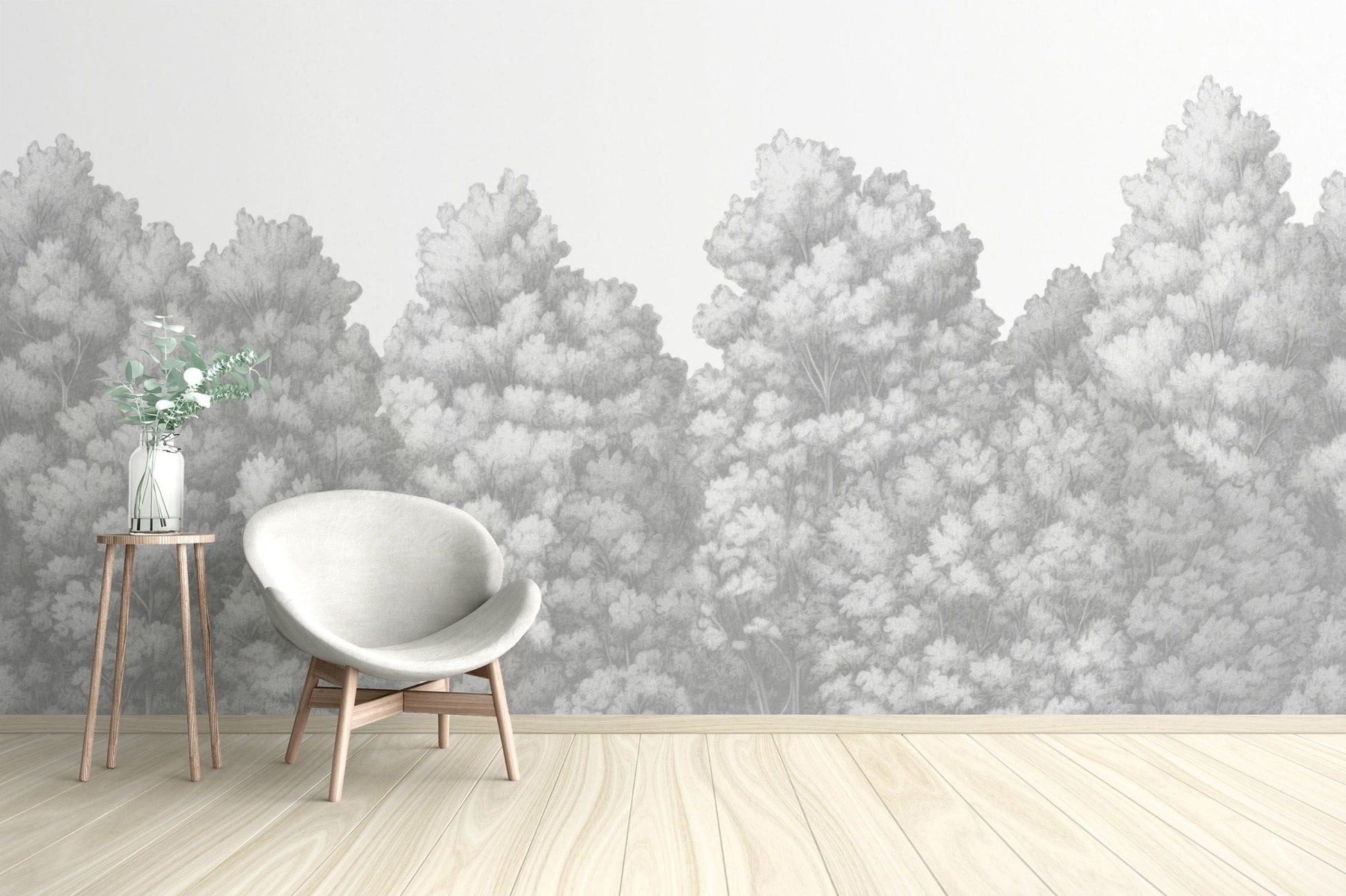 Scenic grey jungle wall murals for decor