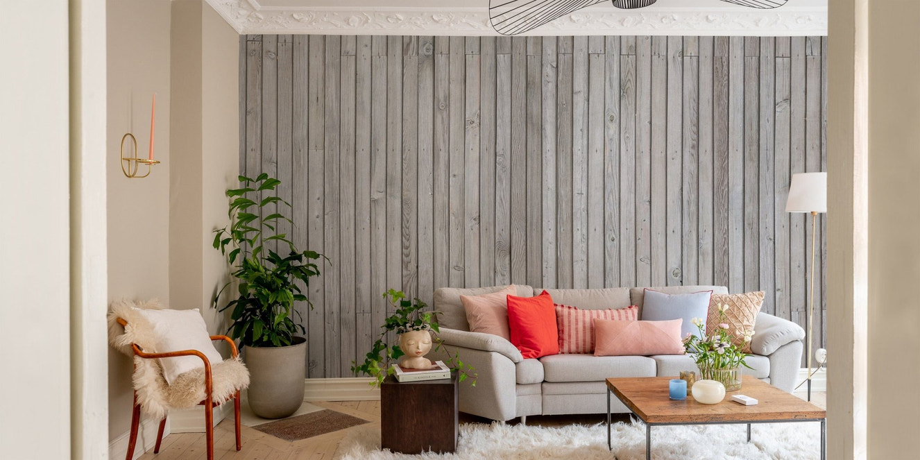 Grey wood effect wall mural
