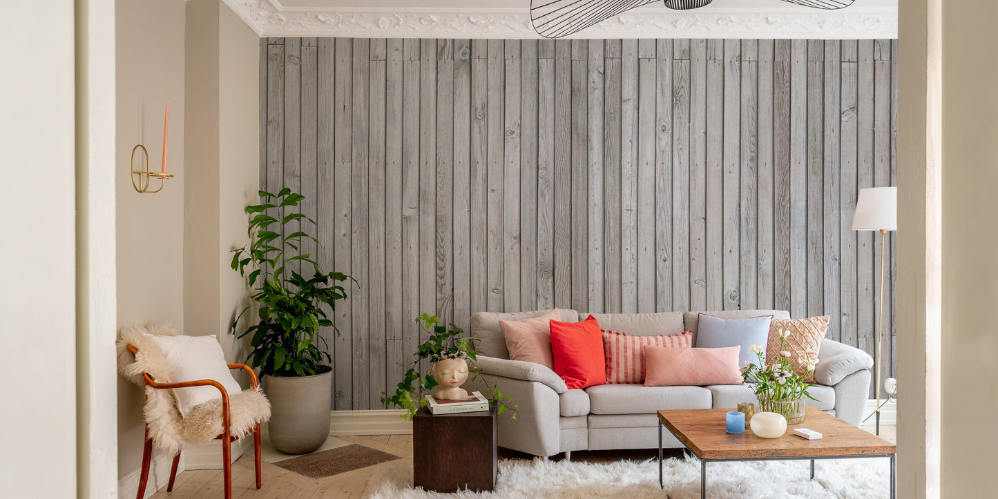 Grey wood effect wall mural
