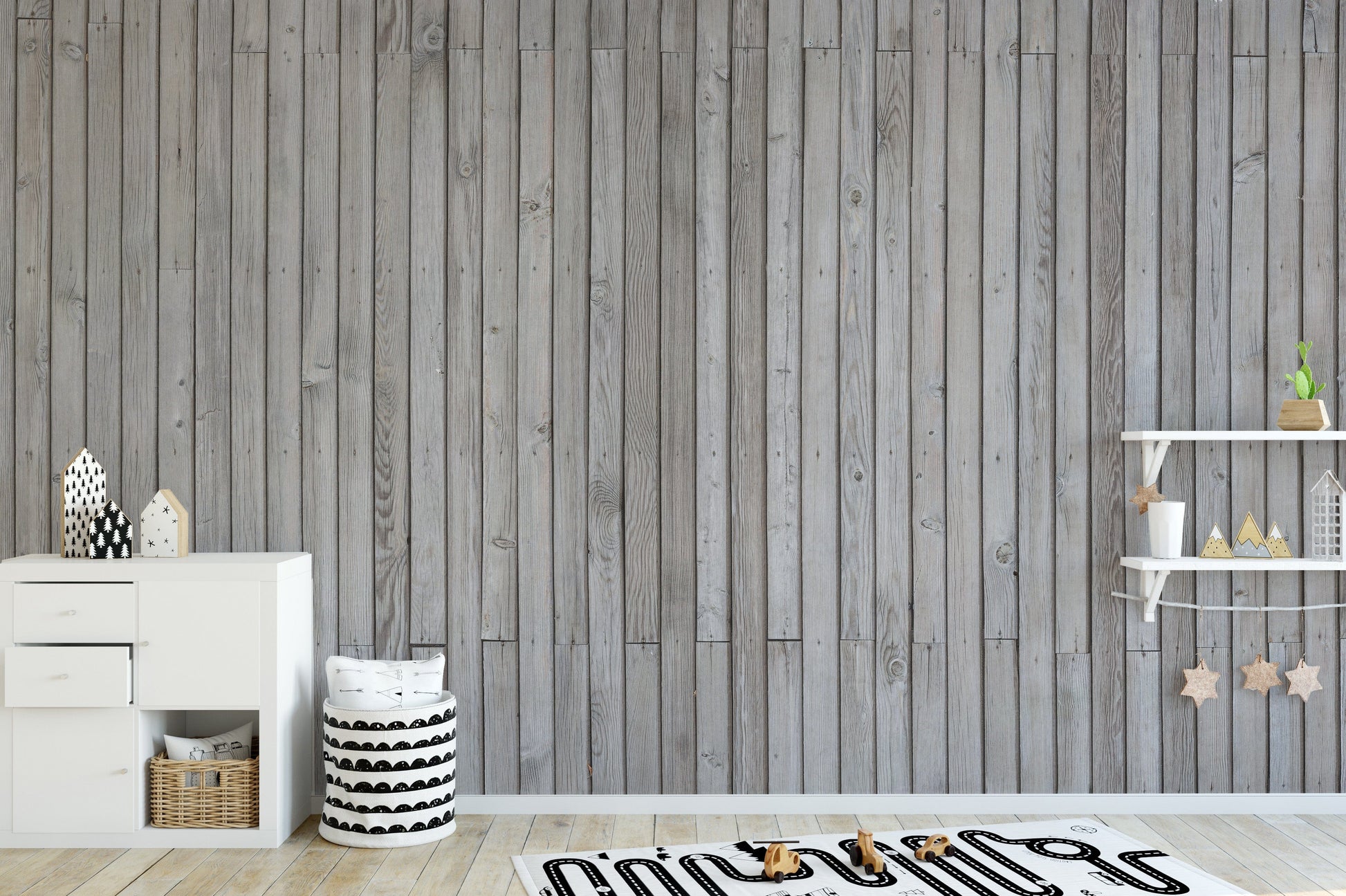 Grey wood texture wall covering
