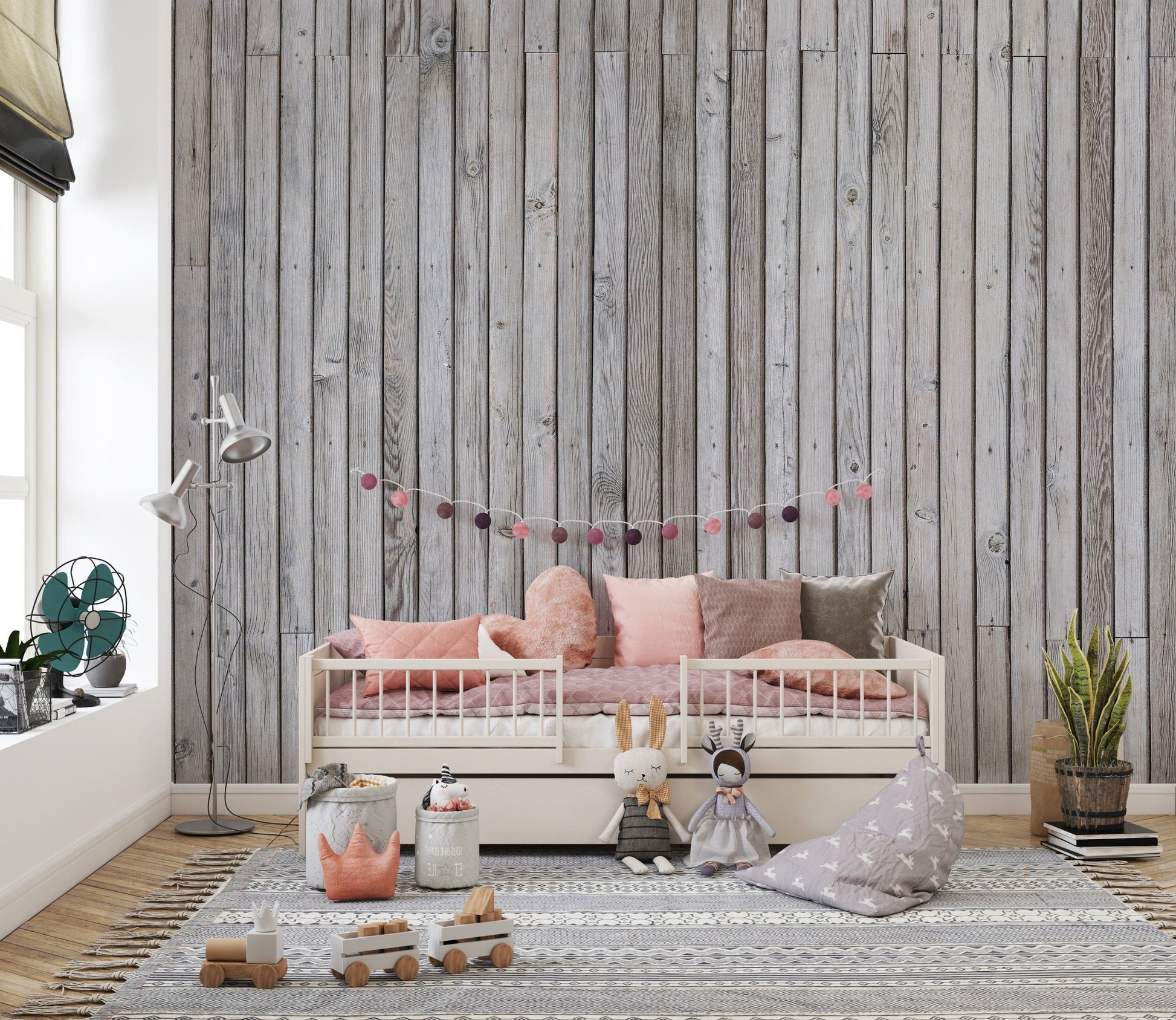 Pleasant grey wood wall mural
