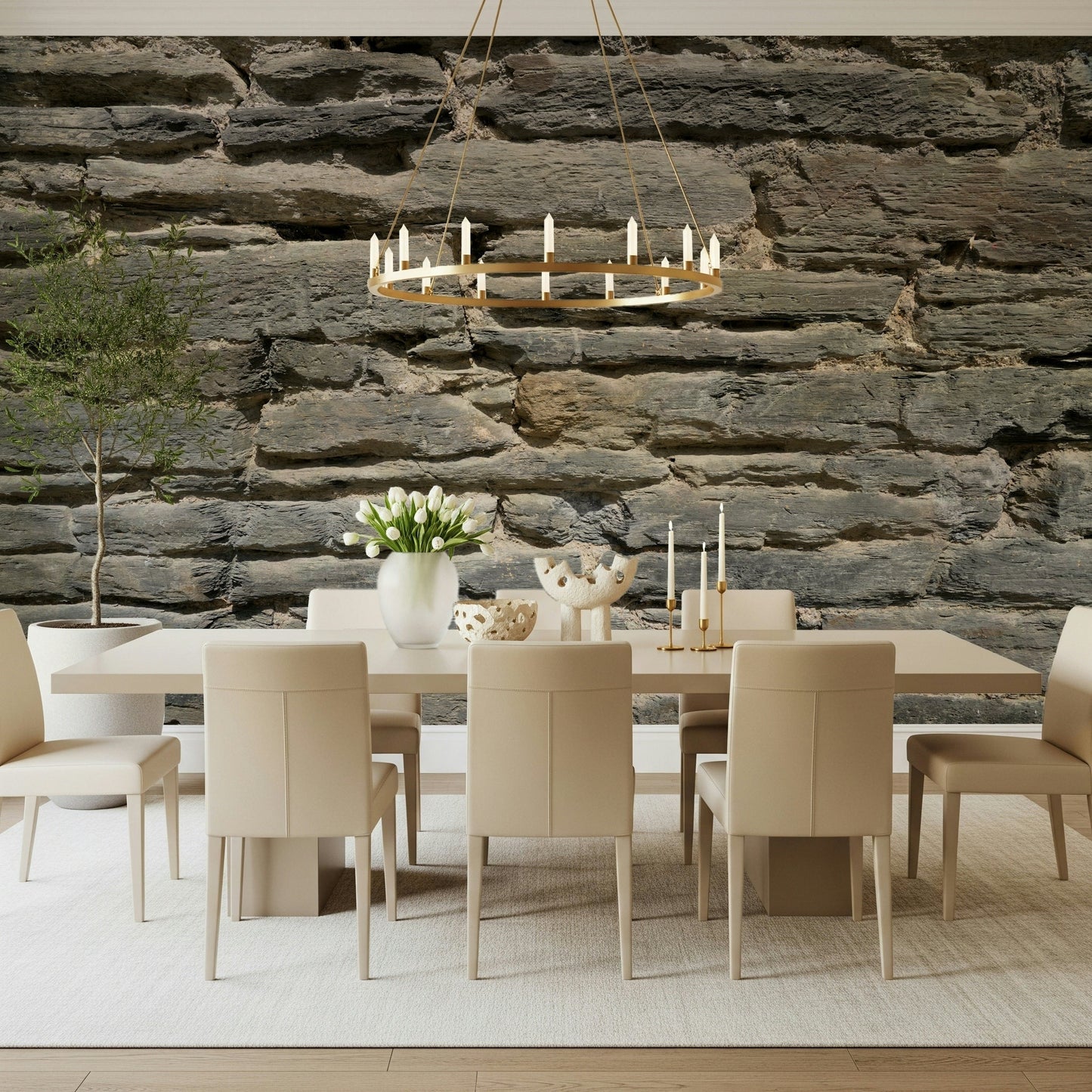 Full wall view of the Grey Stone Layers wallpaper mural., GD6069