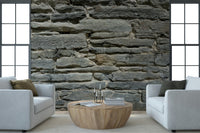 Elegant office study with Grey Stone Layers wallpaper accent., GD6069