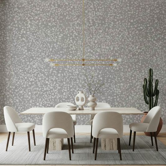 Grey Terrazzo wallpaper with small uniform stone specks.