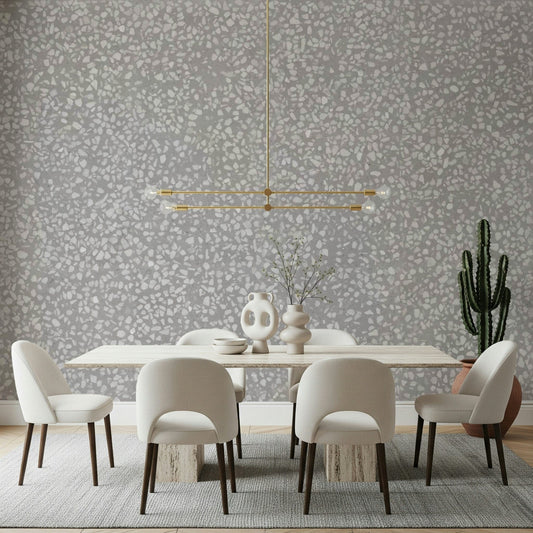 Grey Terrazzo wallpaper with small uniform stone specks.