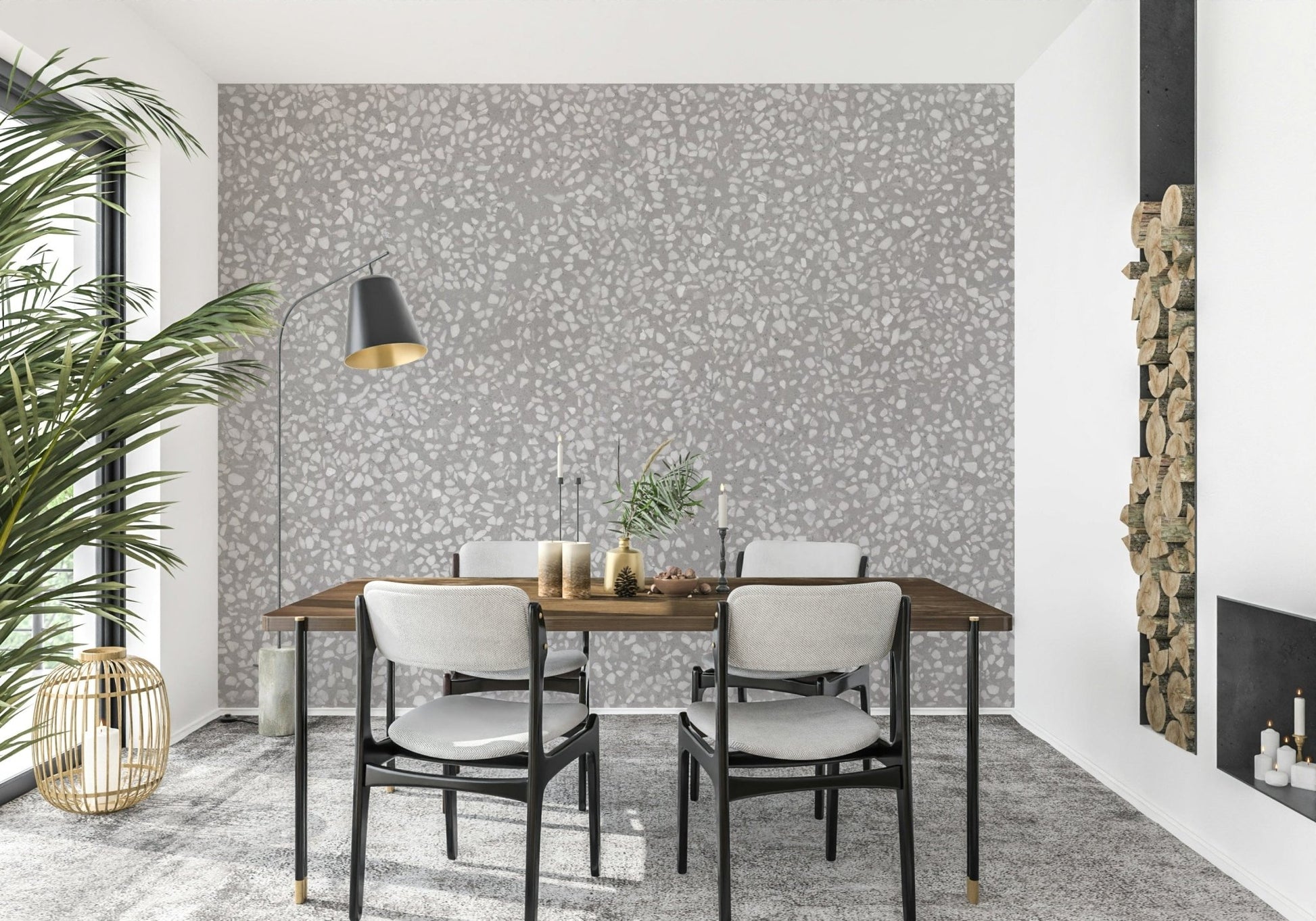 Grey Terrazzo look wallpaper, sophisticated granular finish.