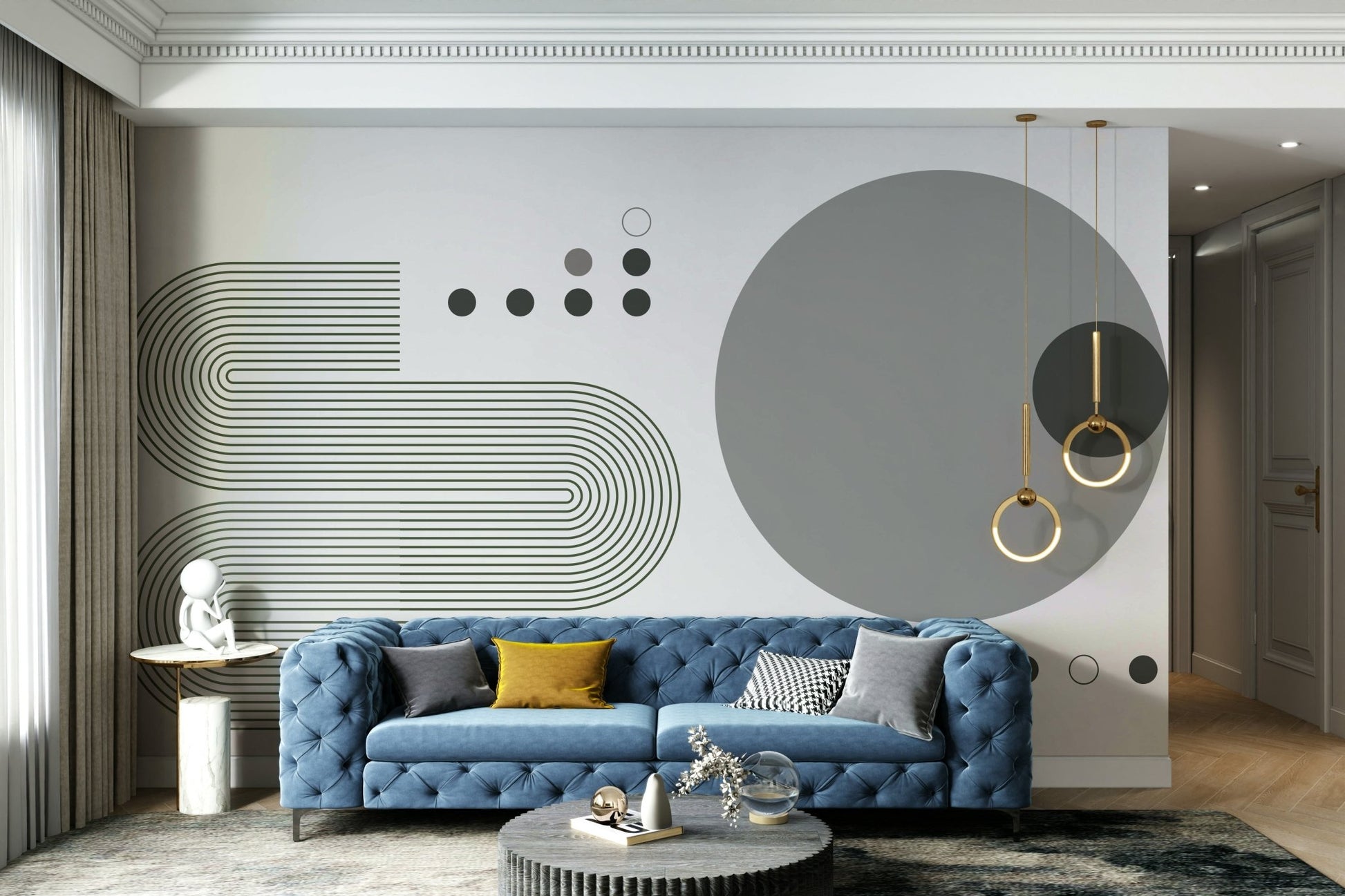 Grey Tones Retro Wall Mural full view

