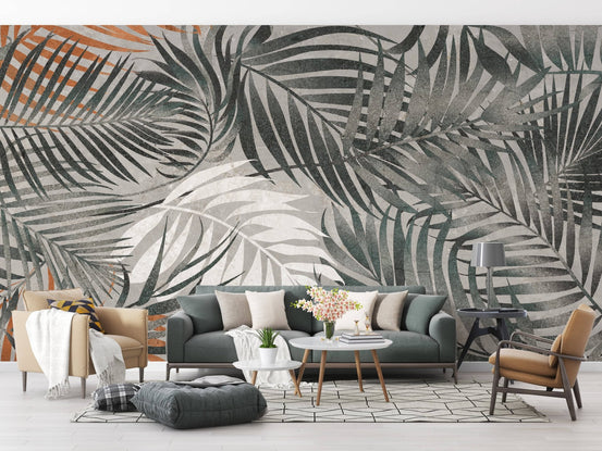 Elegant grey tropical leaf wall mural
A142