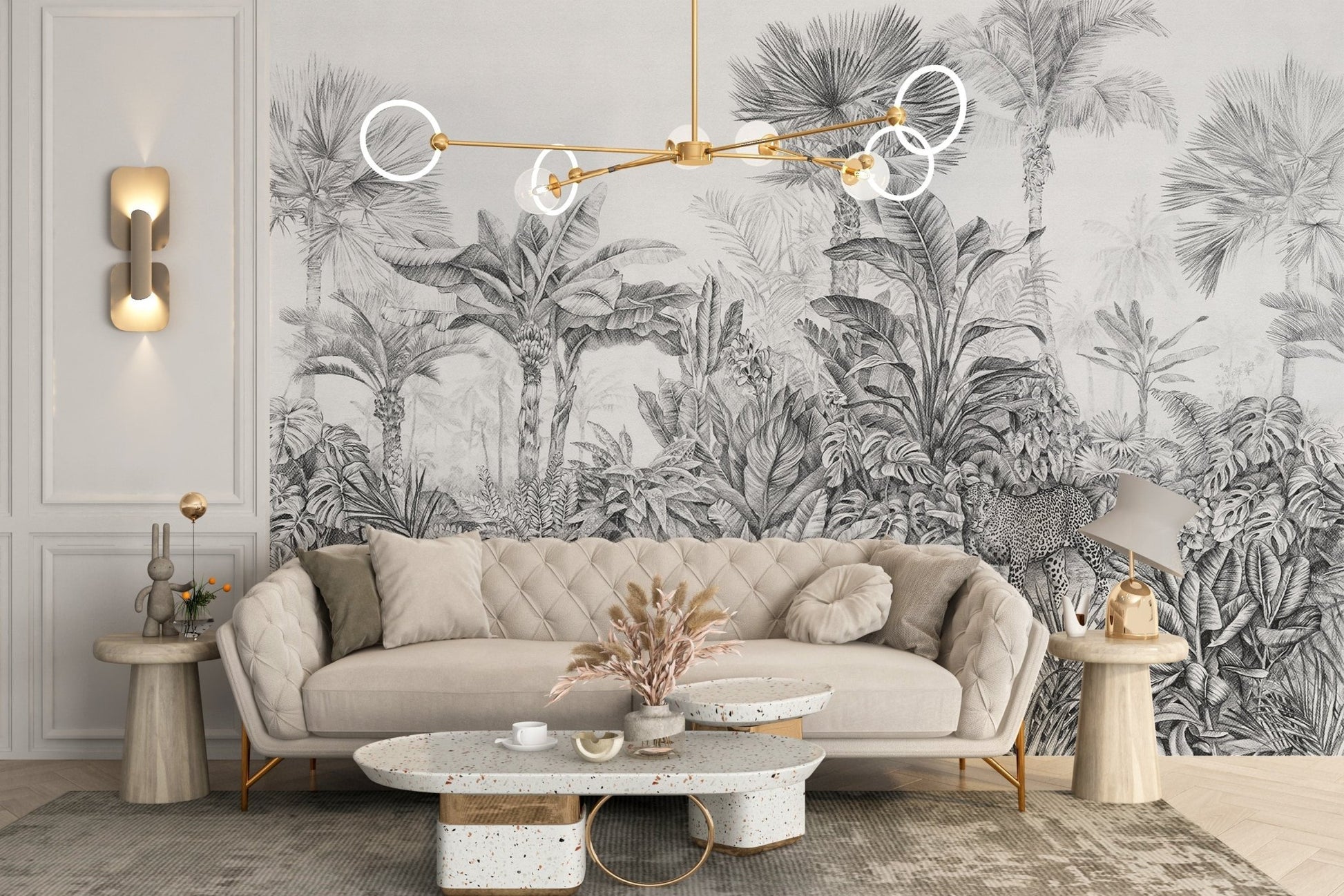 Grey jungle wall murals with leopard design C522
 

