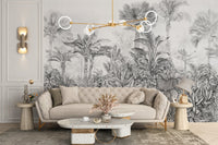 Grey jungle wall murals with leopard design C522
 
