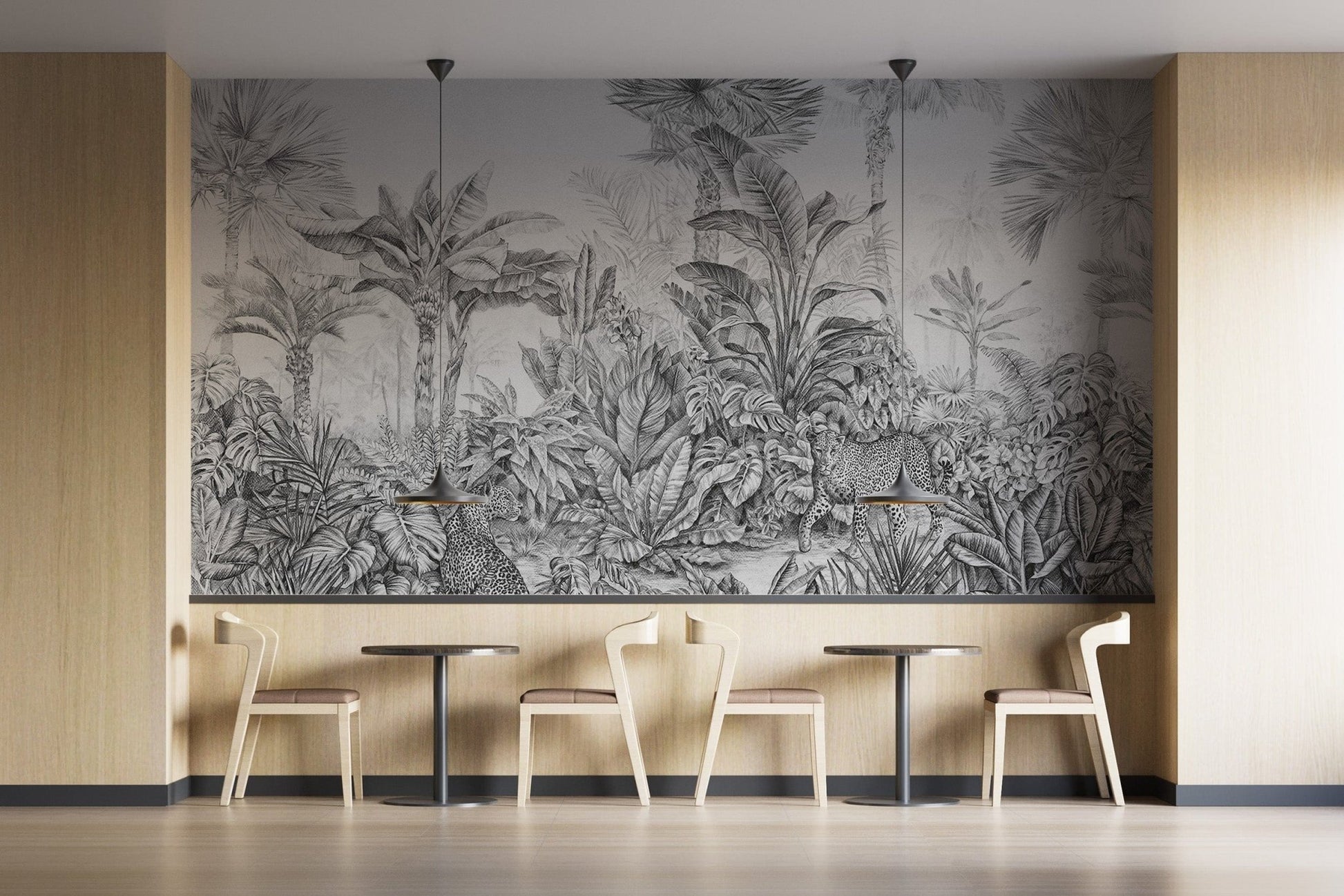 Rainforest-inspired grey wallpaper murals
 C522