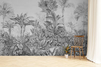 Leopard rainforest wall murals in grey theme C522
