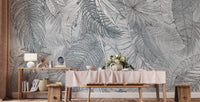 Grey & White Charcoal Leafy Illustrated Wallpaper Murals - Giffywalls A232