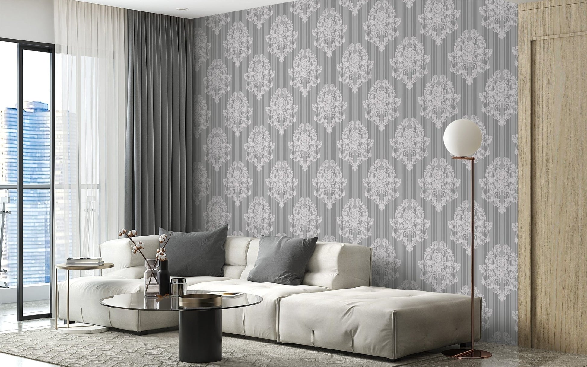 Grey and White Damask Wallpaper for bedrooms
