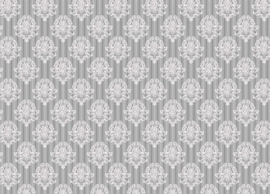 Grey White Pattern Damask Wallpaper