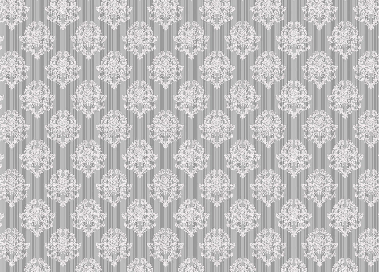 Grey White Pattern Damask Wallpaper