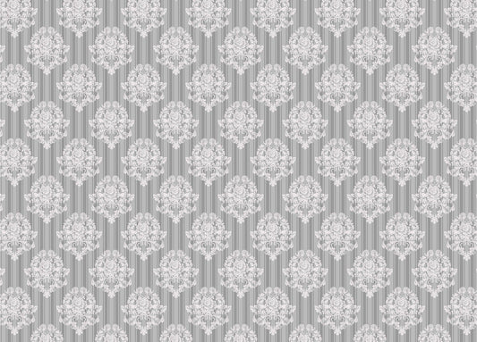 Grey White Pattern Damask Wallpaper