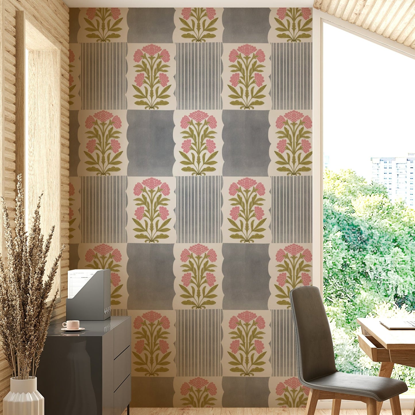 Greyed Rose Stripes wall mural

