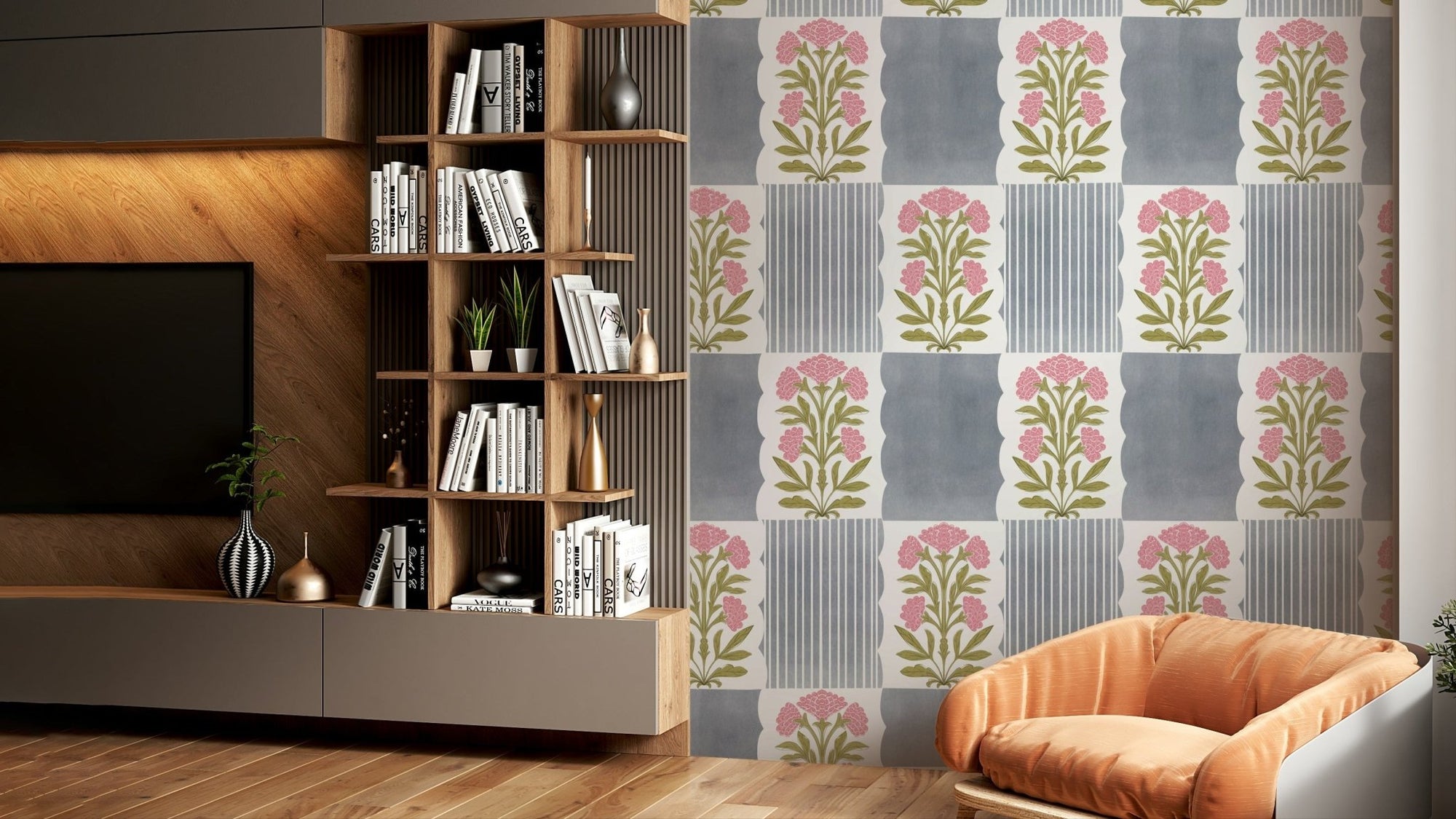 Soft rose and grey stripe wallpaper, GD1006