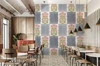 Blush and grey striped wallpaper design

