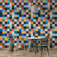 The design features a dense, interlocking series of squares and rectangles.

