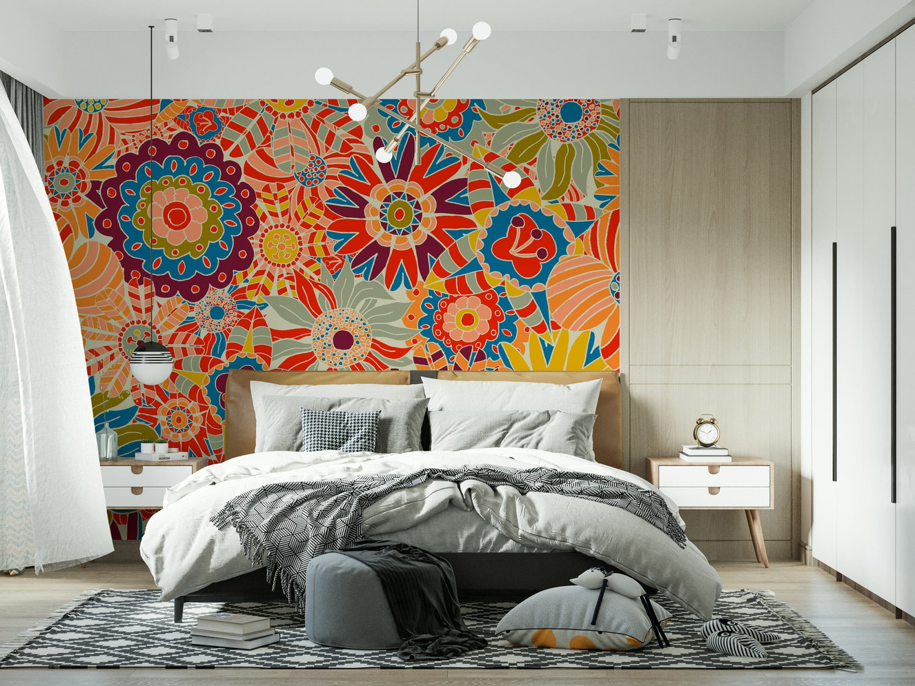 Colorful Groovy Blooms Wall Mural