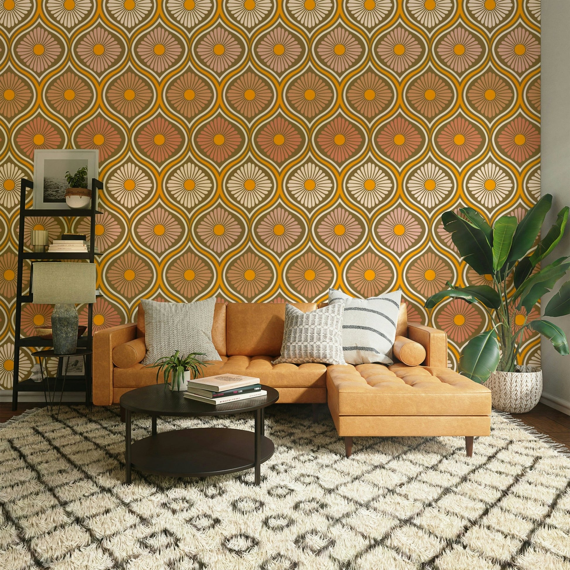 Geometric daisy wallcovering

