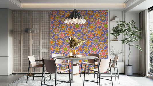 The room has a fun, nostalgic vibe from the decor.


