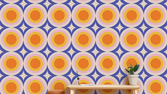 Modern groovy wallpaper with dot geometry
