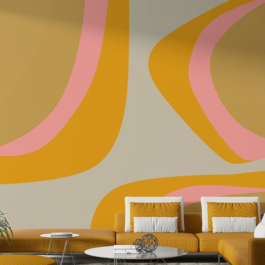 Wall mural featuring bold groovy lines and funky colors

