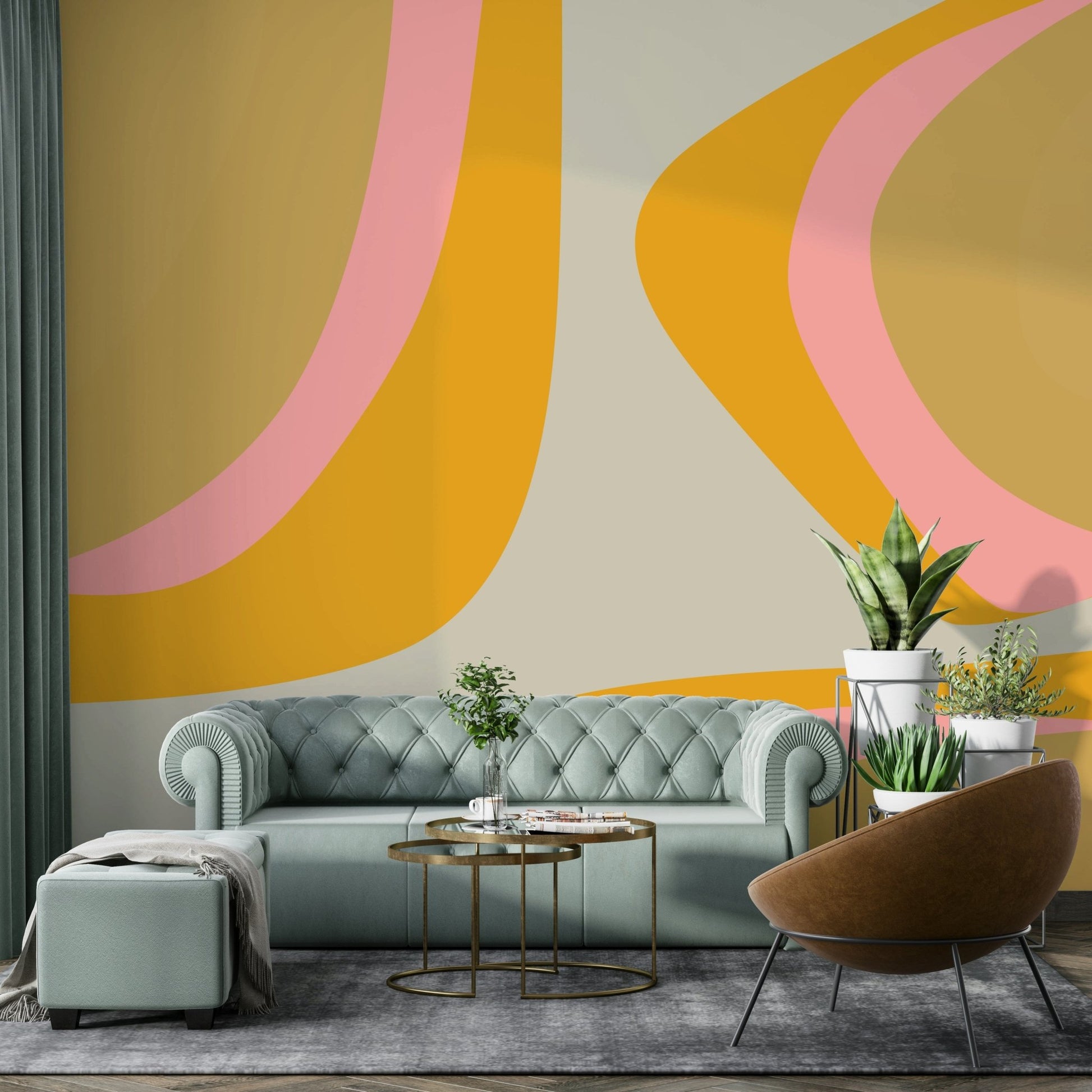 Retro swirl mural with dreamy and colorful flow

