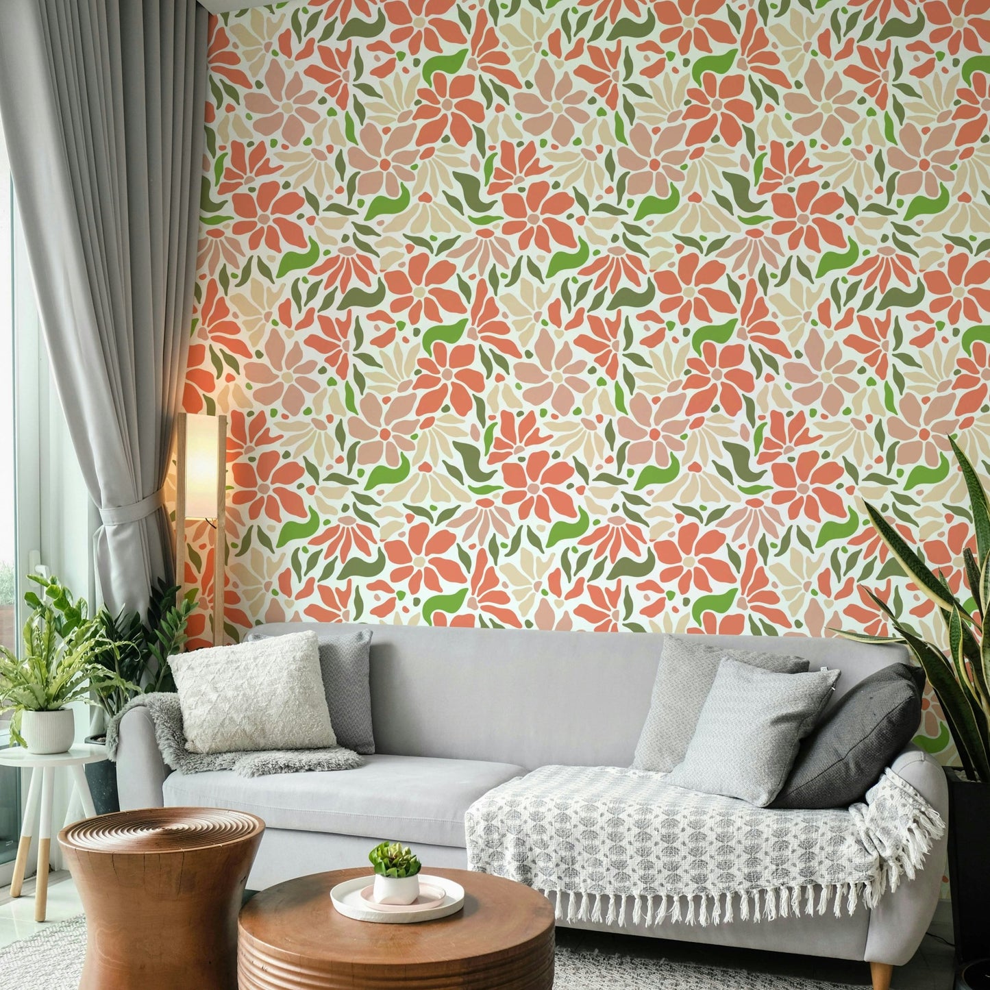 Large stylized blooms wallpaper for walls

