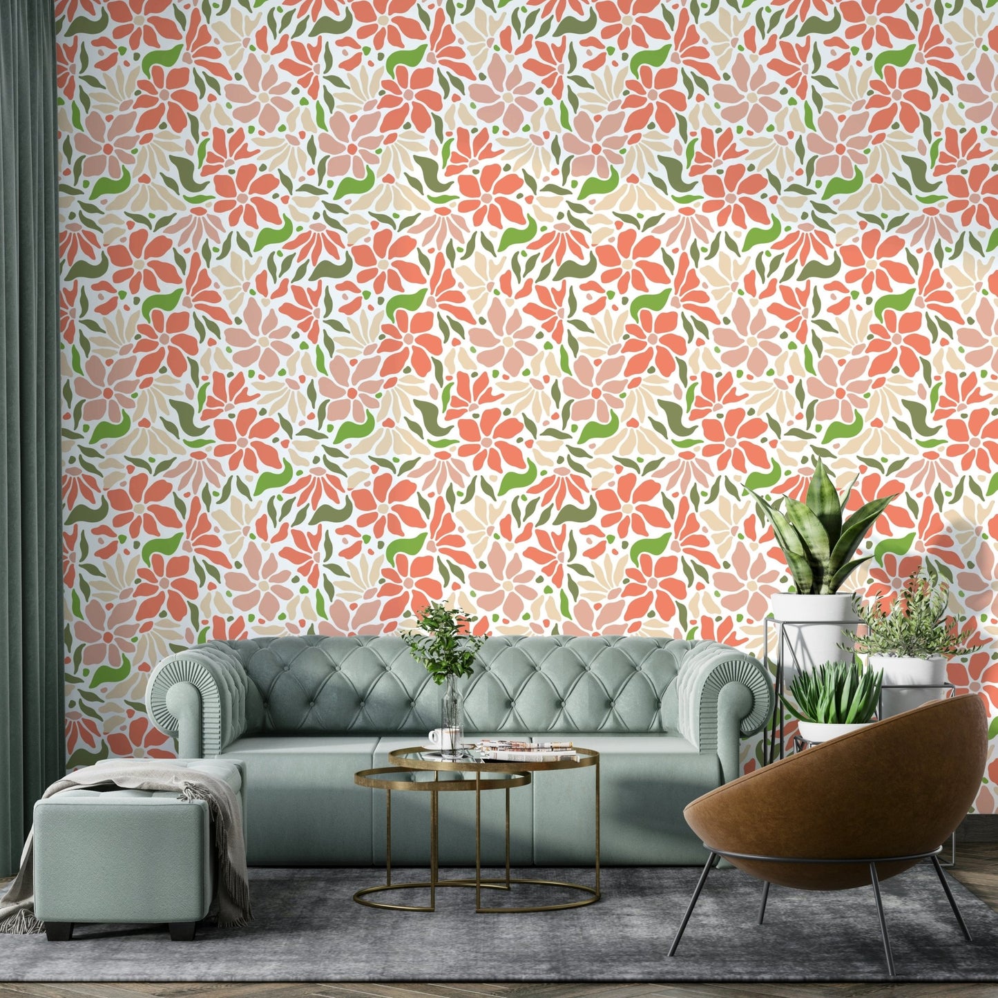 Close-up of bold coral flowers mural wallpaper


