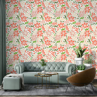 Close-up of bold coral flowers mural wallpaper


