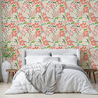 Bedroom accent wall with coral and green design

