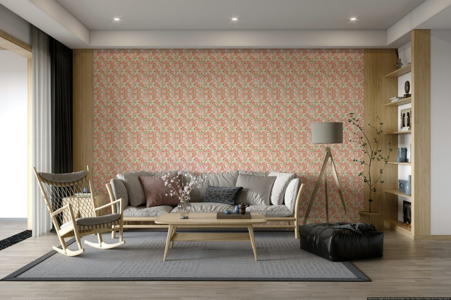 Bold flower wallpaper in coral hue

