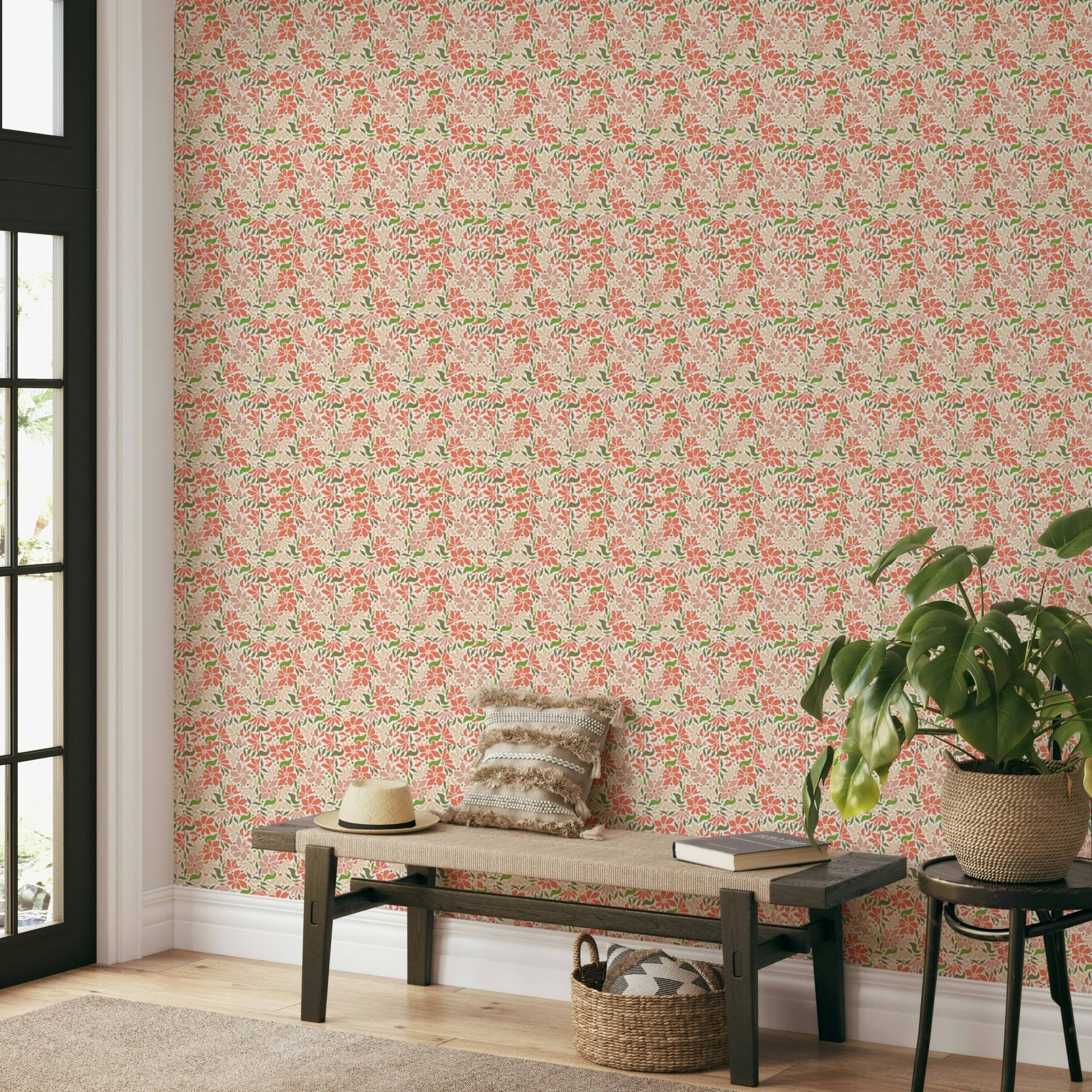 Retro coral green botanical print

