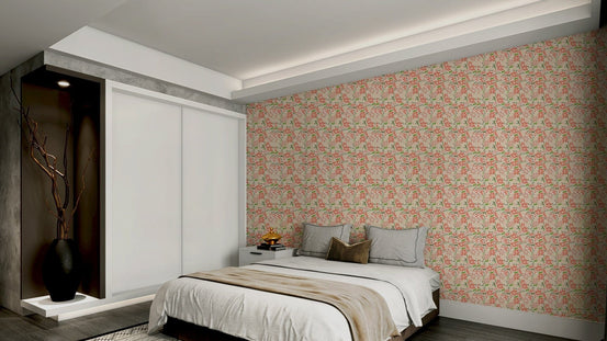 Groovy coral green floral wallpaper GD368

