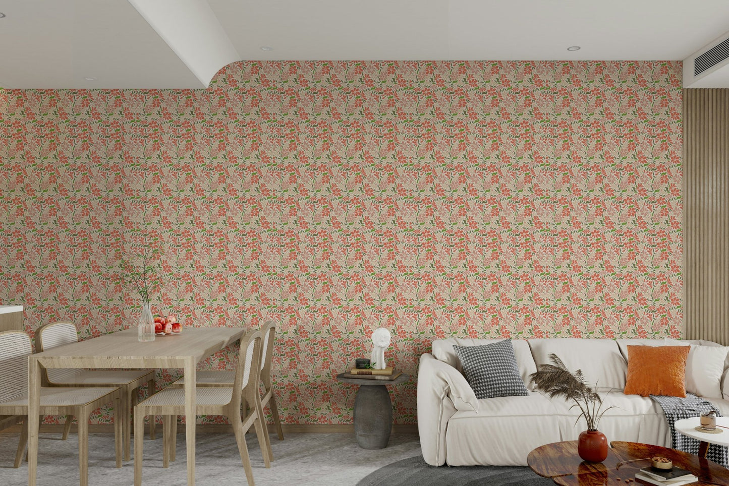 Coral pink and green wall mural

