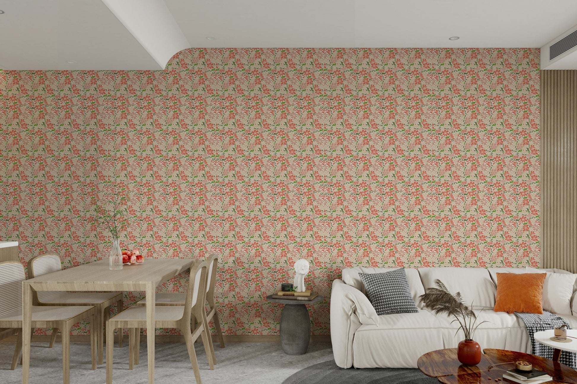 Coral pink and green wall mural

